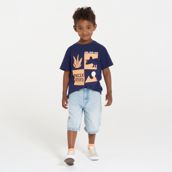 تي شيرت بأكمام قصيرة، باللون الأزرق ومُزيّن برسمة ديناصور، للفتيان